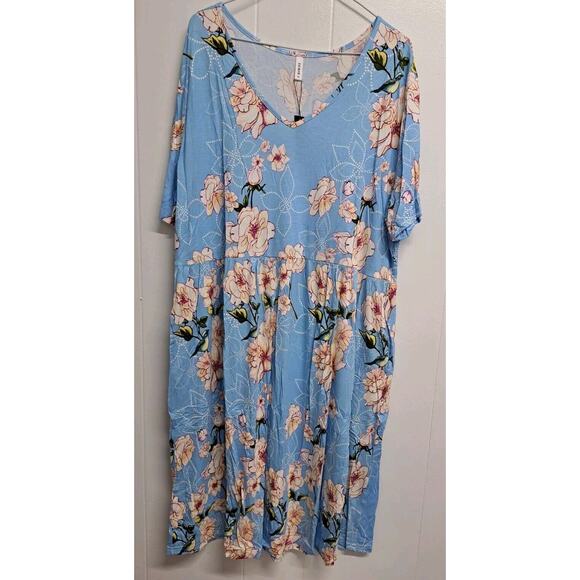 Women Casual Summer‎ Dresses Spring V Neck Short Sleeve Knee Length Dress Sz 4XL - Picture 1 of 12